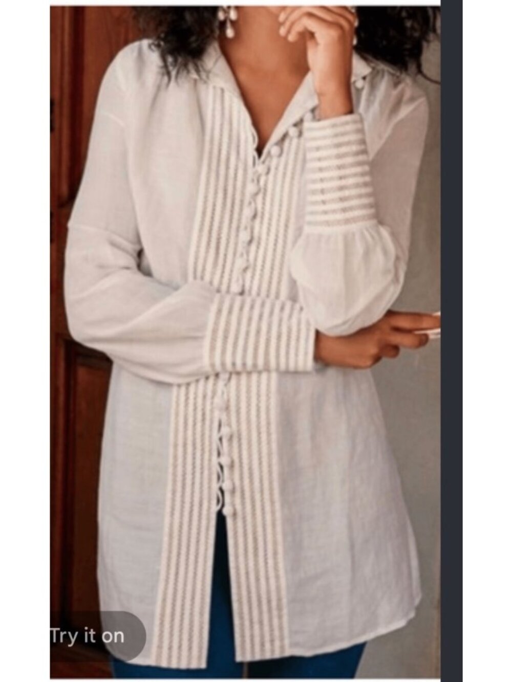 Soft Surroundings Ivory Lilith Peasant Style Top Details & Zippered Cuffs Women’